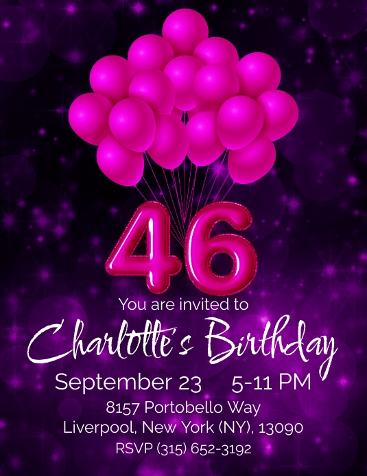 46th birthday party invitation blue balloon Flyer (US Letter) template