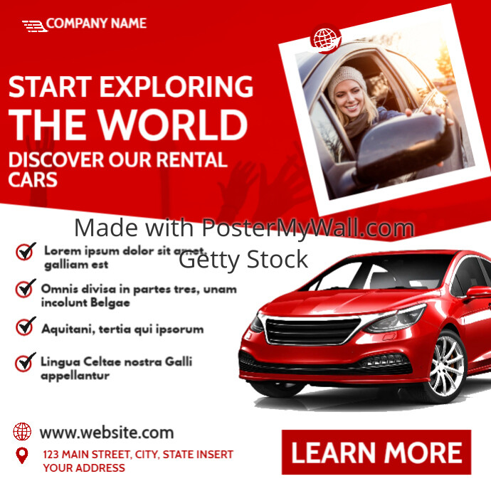 rental car advertising instagram post red and
