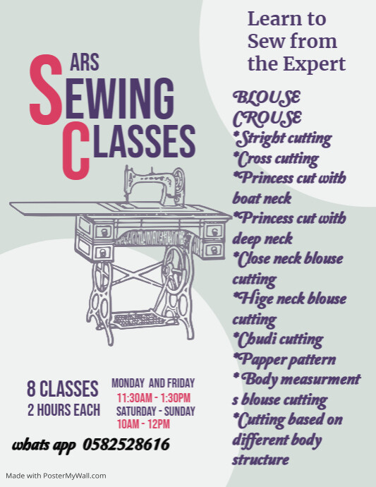 Sewing Class Flyer PosterMyWall