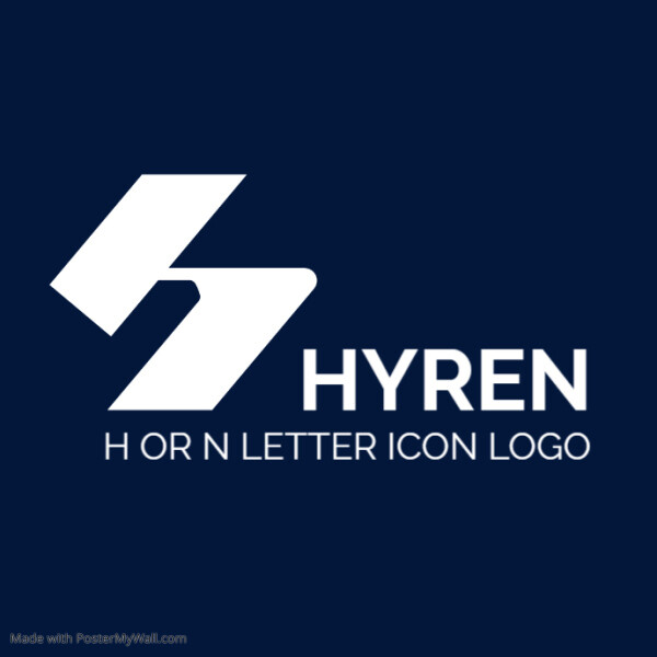 White and dark blue h or n alphanumeric icon