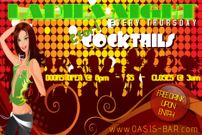 Ladies Night Drink Pin-Up Club Bar Special Lights Crowd Event Discount Happy Hour Flyer Poster template