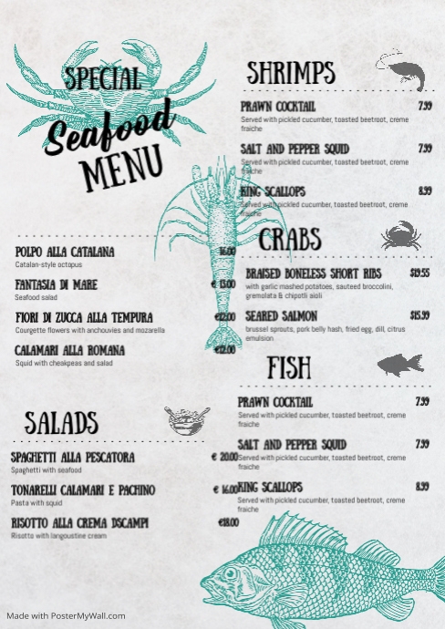 Seafood Menu Design