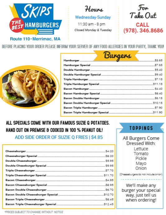 Skips Menu Copy of SkipsPage1 | PosterMyWall