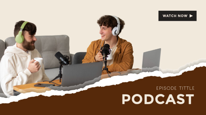 Beige modern Podcast Youtube Thumbnail Template