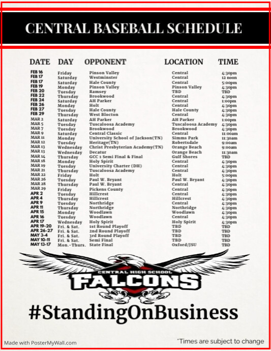 Baseball Team Schedule Template PosterMyWall