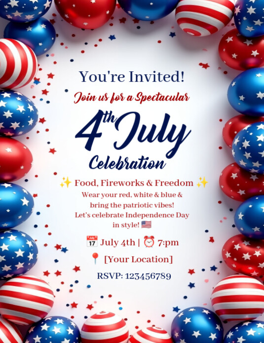 4th July Party Celebration Invitation Pamflet (Letter AS) template