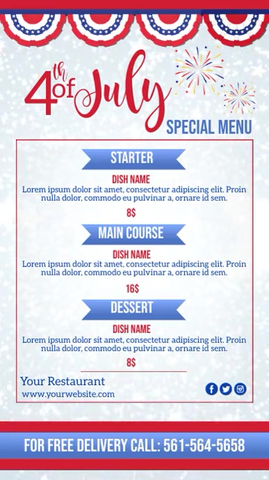 4th of July, Menu Tampilan Digital (9:16) template