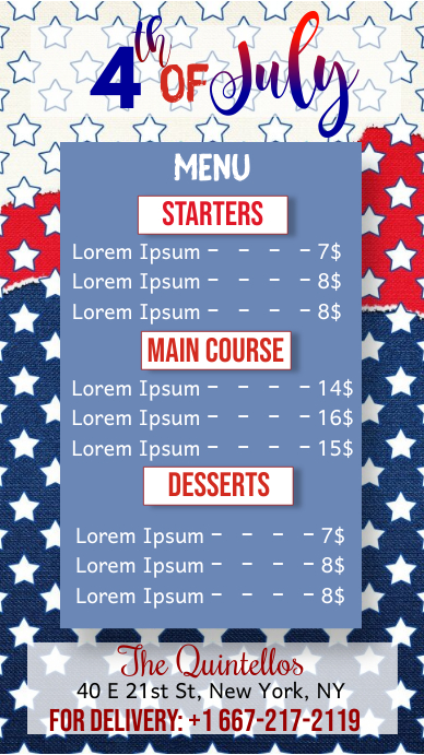 4th of July, Menu Affichage numérique (9:16) template