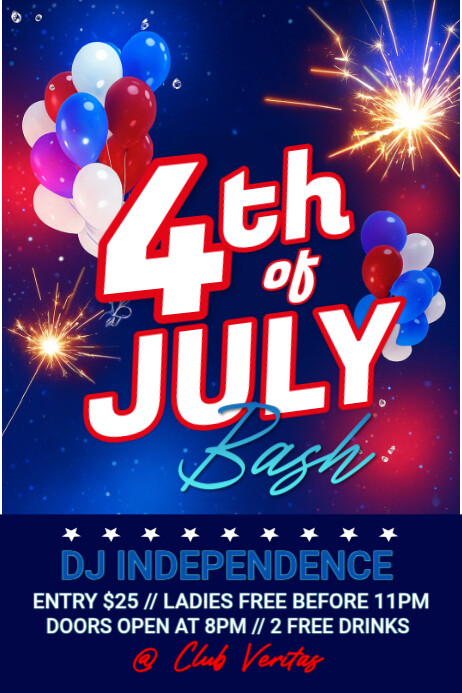 4th of July Bash Party Flyer – Red White Blue Night Celebration Template Cartaz
