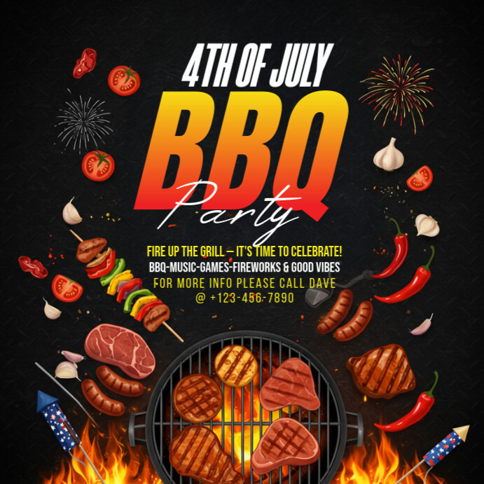 4th of July BBQ Invitation Quadrado (1:1) template