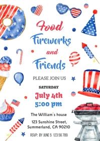 4th Of July BBQ Invitation A6 template