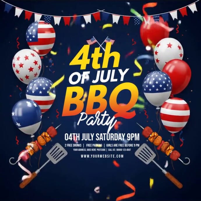 4th of July BBQ Invitation Quadrado (1:1) template
