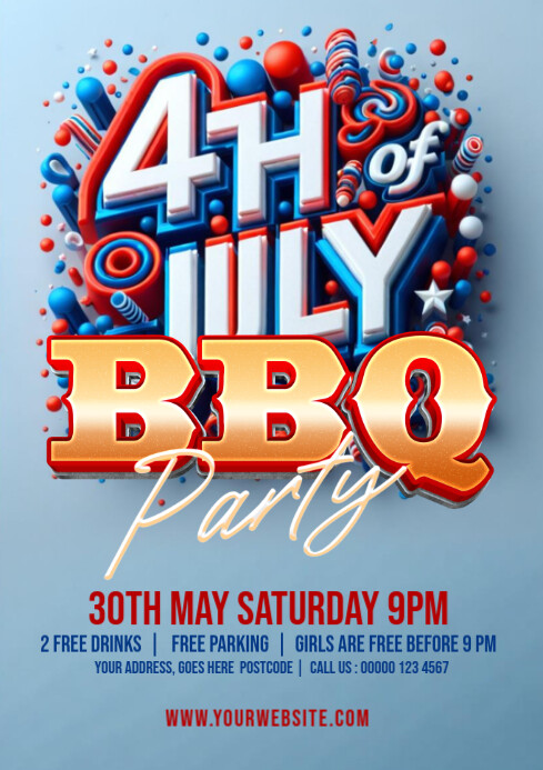 4th of July BBQ Invitation A4 template