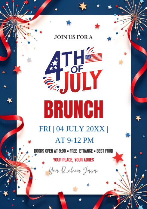 4th of July brunch Flyer Template A4