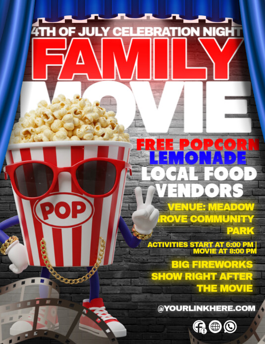 4th Of July Celebration Night Family Movie 传单(美国信函) template