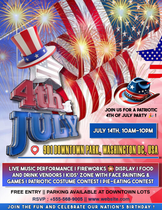 4th of July ใบปลิว (US Letter) template