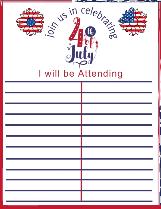 4th of July Event Guest List Løbeseddel (US Letter) template