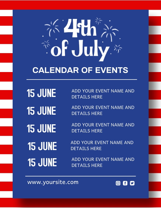 Copy of 4th of july events calendar template. PosterMyWall
