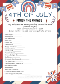 4th of July Finish the Lyrics Game, 4th of July Trivia Questions, 4th of July Games, Patriotic Songs A6 template