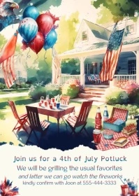 4th of July House Party Invitation A6 template