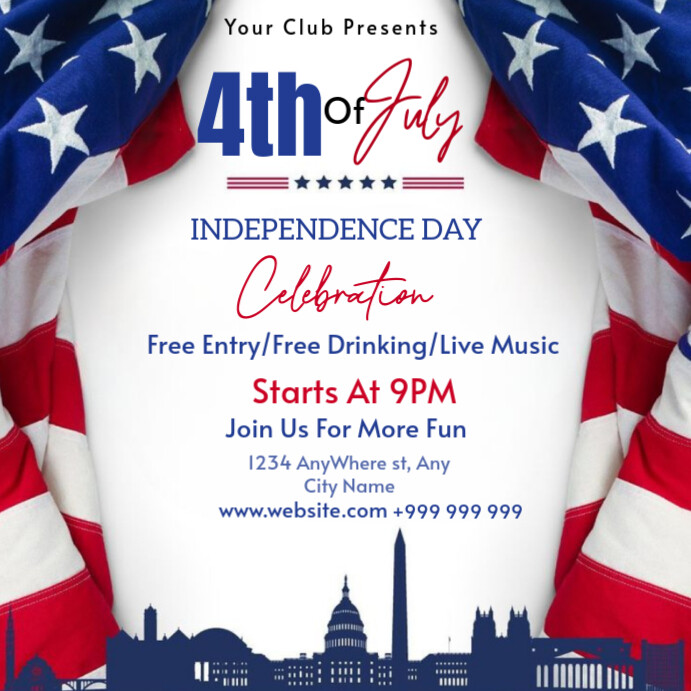 4th of july independence day celebration  instagram poster template