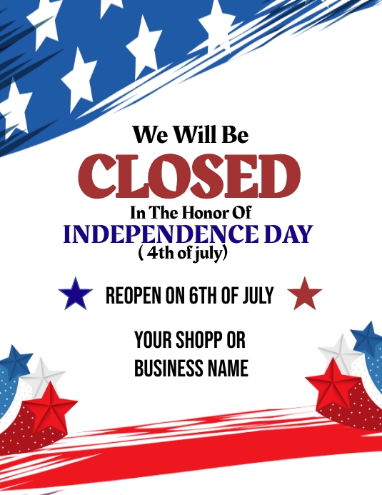 4th of july july shopping closed announcement ใบปลิว (US Letter) template