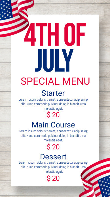 US Flag 4th of July Digital Menu Display template
