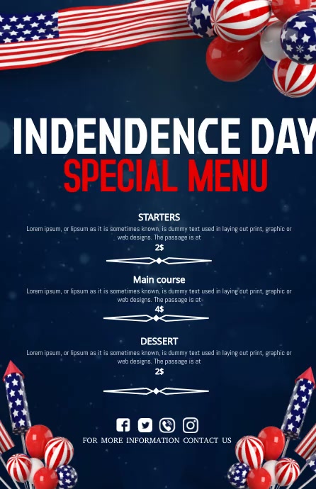 Image 1 for 4th Of July Menu Template