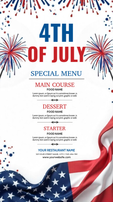 4th of July Menu Instagram Story template