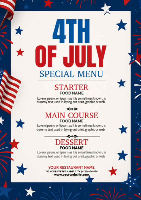 4th of July Menu A4 template