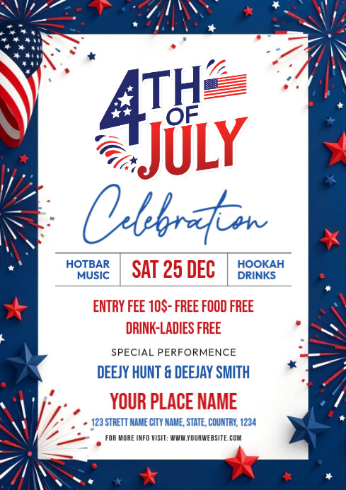 4th Of July Party Flyer A4 template
