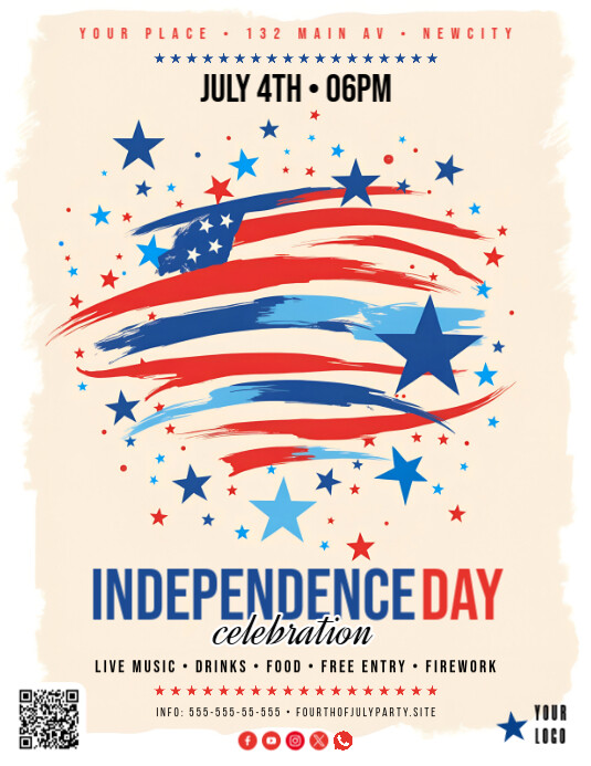 4th of July Party Flyer Iflaya (Incwadi ye-US) template
