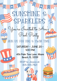 4th of July Pool Party Invitation,4th july pool party, patriotic pool party, july 4th invitation, su A6 template
