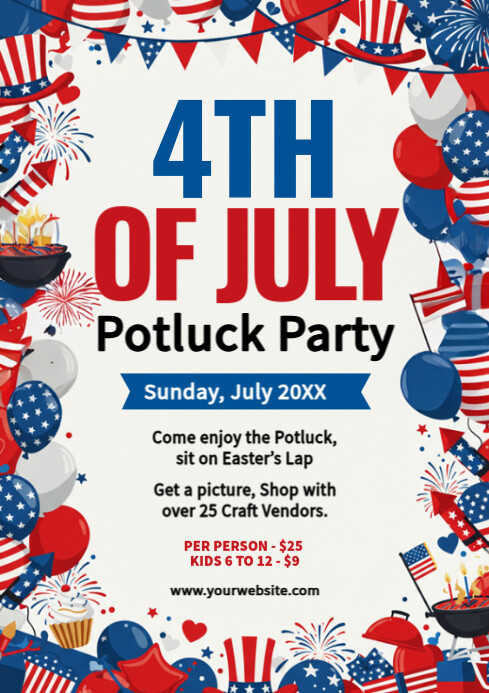 4th Of July Potluck Celebration Flyer A4 template