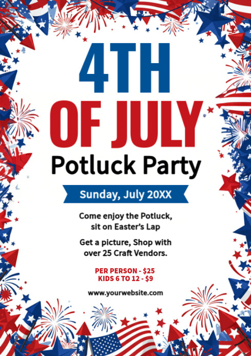 4th of July Potluck Party A4 template