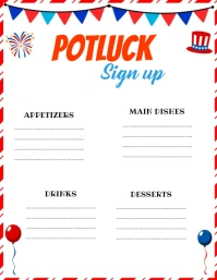 4th of July potluck signup sheet Folheto (US Letter) template