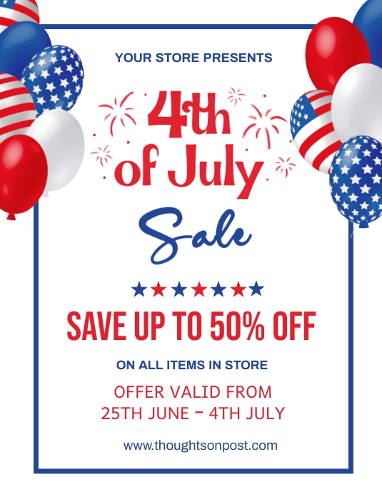 4th of July sale flyer template. Pamflet (Letter AS)