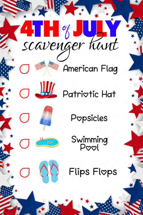 4TH OF JULY SCAVENGER HUNT – STARS, STRIPES & SMILES Plakat template