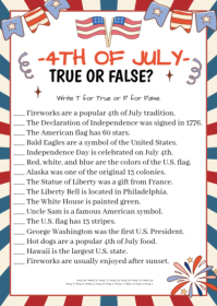 4th of July Trivia Game, Printable USA True or False Quiz, Family 4th of July Activity, Fourth of Ju A6 template