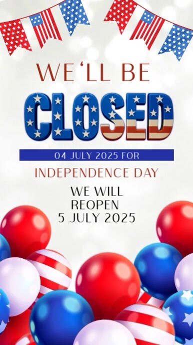 4th of July weekend shop closed notice template เรื่องราวบน Instagram