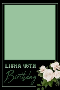 4x6 45th Birthday Photo Frame With Flowers Photo Booth Template