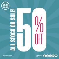50% Off Animated Promo Flying Hearts Sale Video Template Сообщение Instagram
