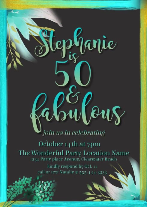 50 & Fabulous Birthday Invitation A6 template