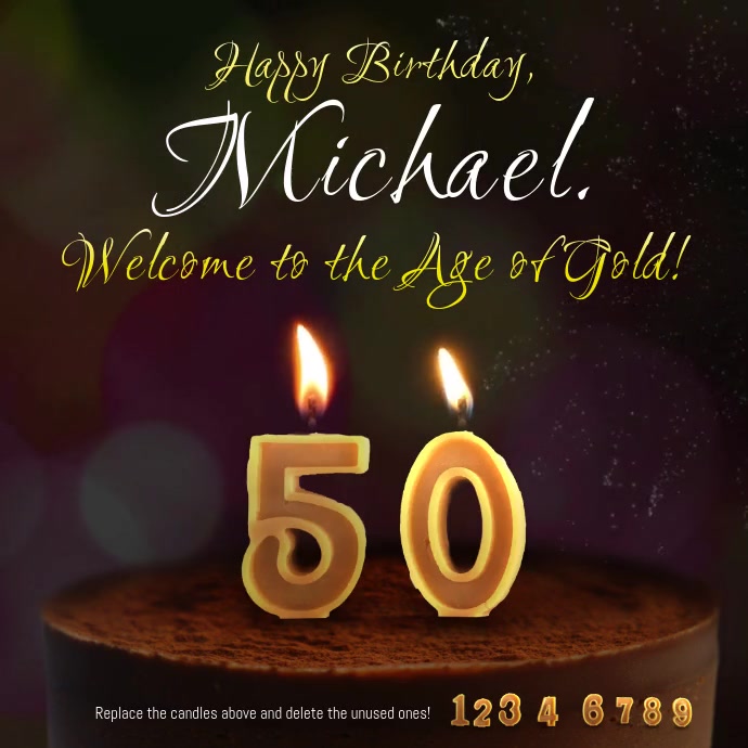 50 years old birthday cake candle animation สี่เหลี่ยมจัตุรัส (1:1) template