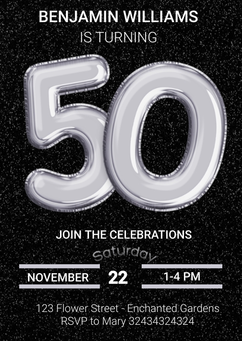 50th, Fifty, Birthday invite A6 template