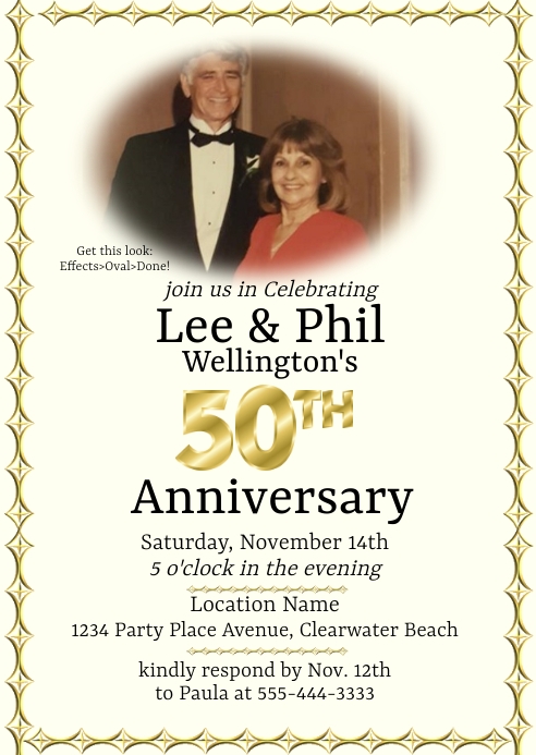 50th Anniversary Invitation Gold & Black A6 template