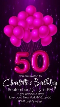 50th birthday party vertical video invitation Ecrã digital (9:16) template