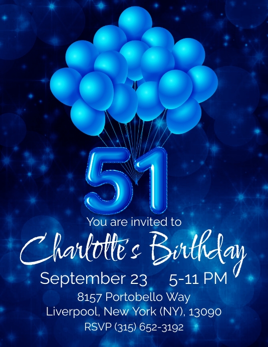 51st Birthday Party Invitation Blue Balloon Template PosterMyWall 51st-birthday-party-invitation-blue-balloon-template-postermywall