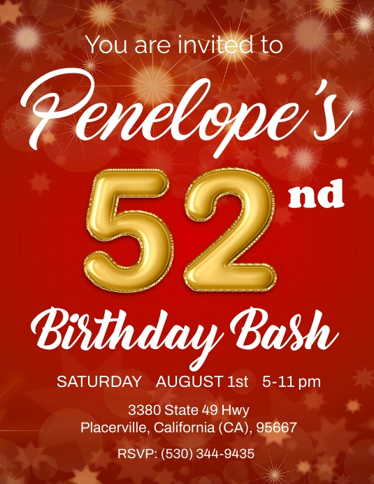 52nd bday Løbeseddel (US Letter) template