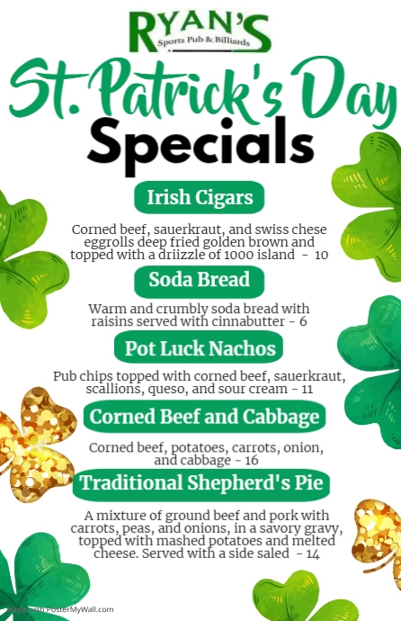 Copy of st. patrick's menu, st. patrick | PosterMyWall